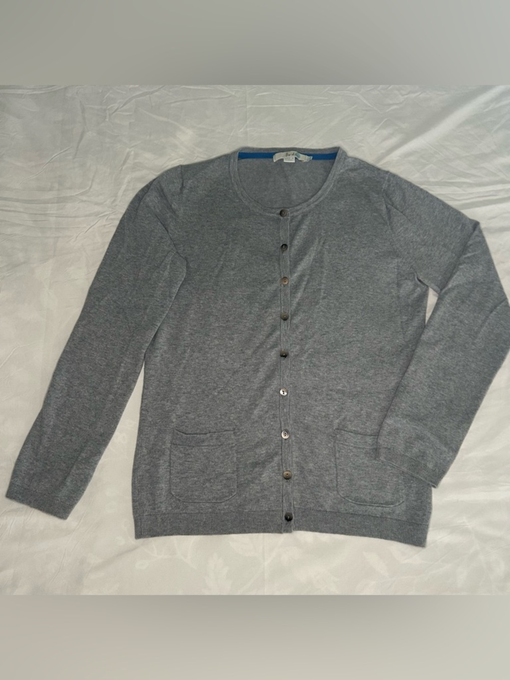 Boden Cardigan Sweater Womens UK 12 US 8 Gray Buttton Cotton Stretch Classic